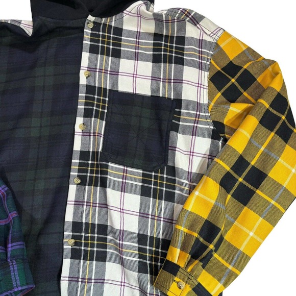 Alexander Wang Men’s Wool Plaid Tartan Patchwork Hooded Shirt Button Down Medium - Picture 3 of 10